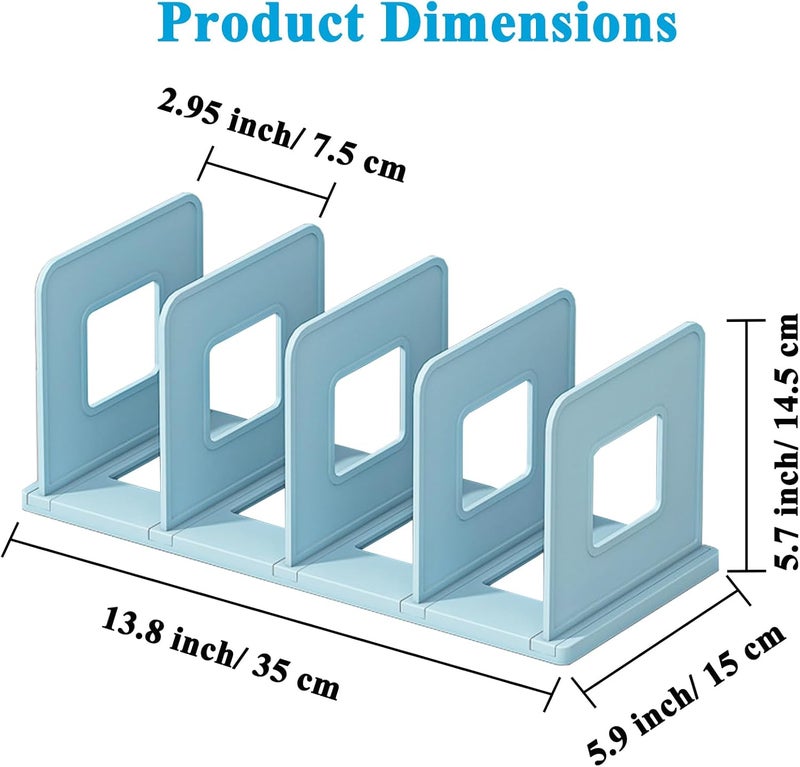 SAYEEC Desk File Sorter Vertical Desktop File Folder Organizer 4 Section Plastic Book Holder Adjustable Shelf Dividers Closet Purse Handbag Mail Binder Organizer Magazine Rack Stand Bookshelf (Blue) - Image 2